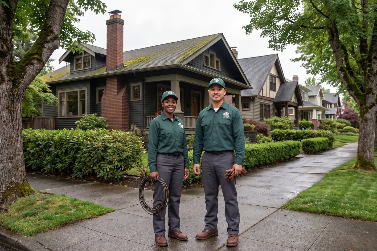 The South Seattle Chimney Pros crew in front of a South Seattle bungalow