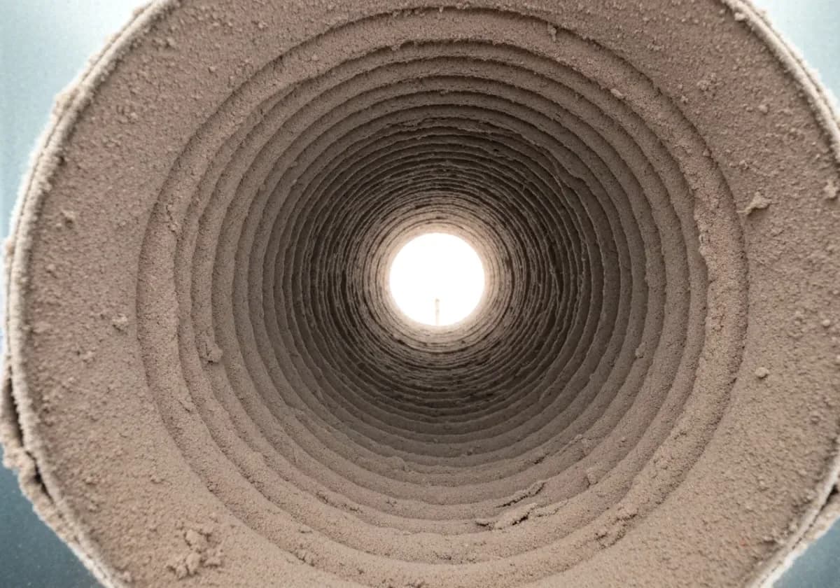 Before — air duct cleaning: Supply ducts furred with years of dust, cleaned so the air moves free again.