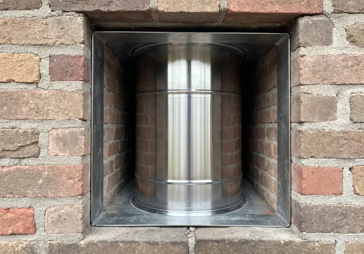 After — chimney relining: An original clay flue, failed with age, re-sleeved in code-compliant stainless steel.