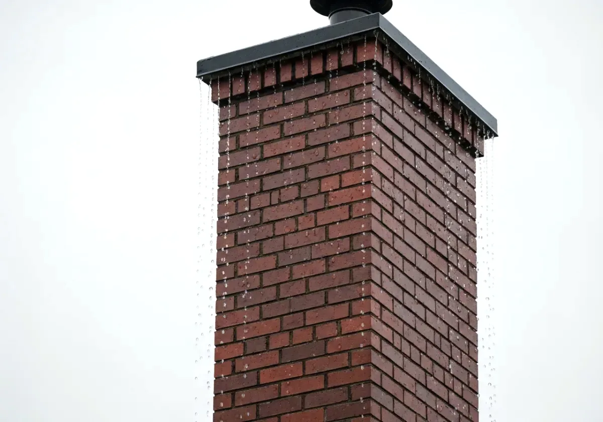 After — chimney waterproofing: Thirsty, water-stained brick given a breathable repellent that lets it dry from within.