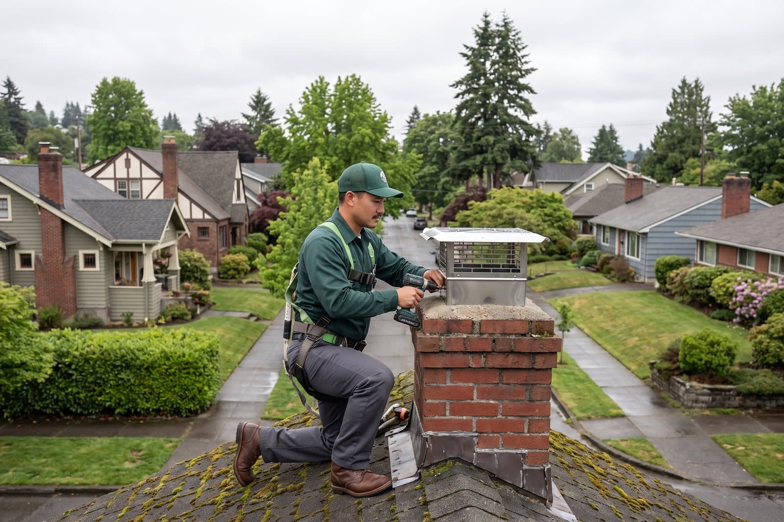 Stainless steel chimney cap installation