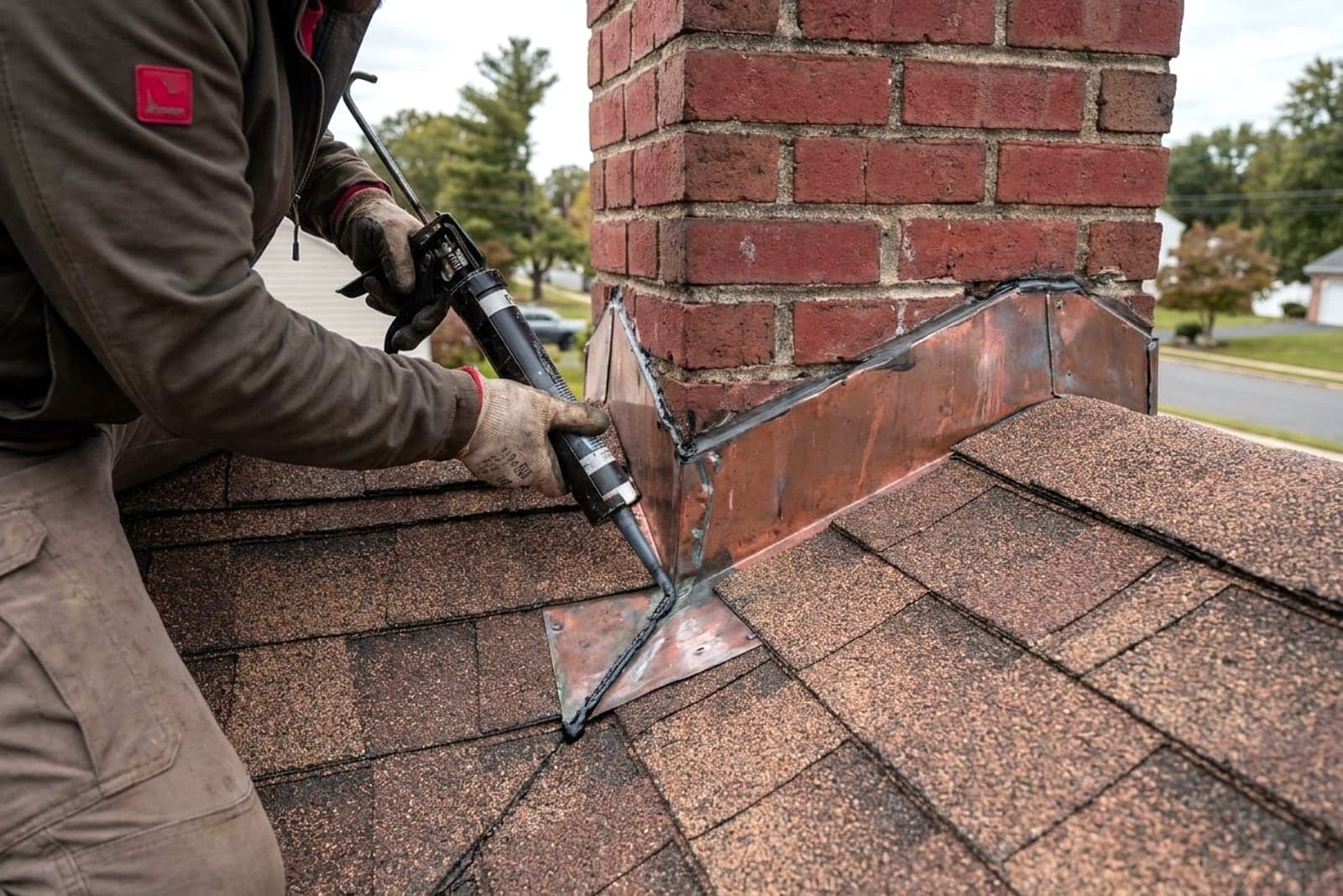 Chimney Flashing Repair in Washington — chimney flashing repair at the roofline