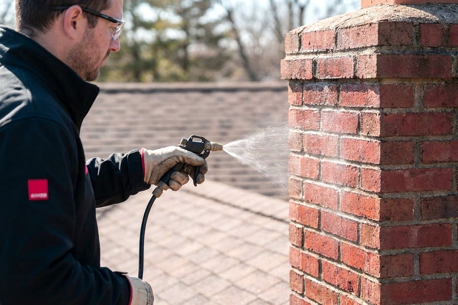 Chimney Waterproofing in Washington — chimney waterproofing being applied to brickwork